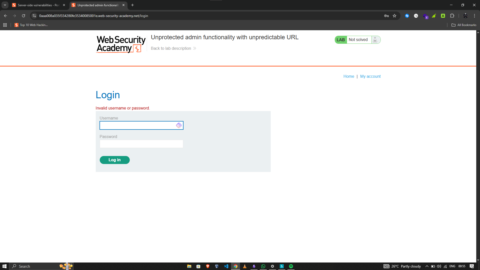 Login page